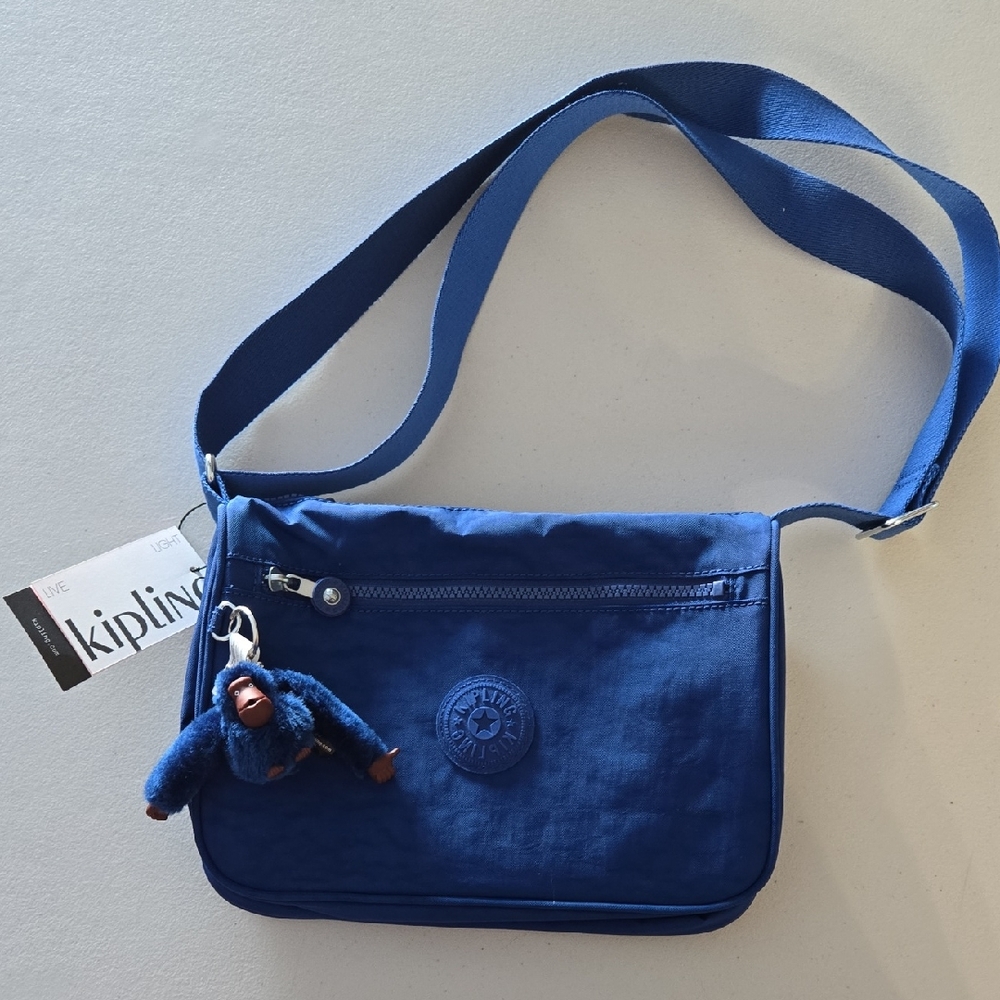 Kipling Blue Crossbody Bag With Monkey Charm. NWT